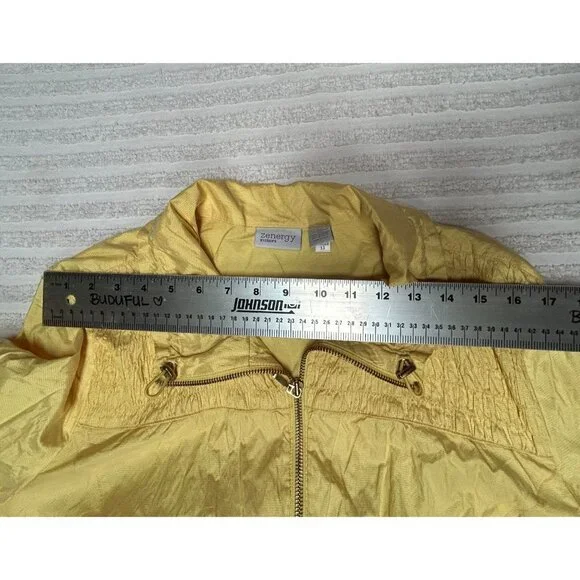 Zenergy by Chico's Womens Full Zip Windbreaker Jacket Ruched Yellow Size 3 / XL - Picture 4 of 8